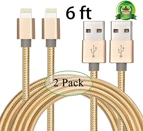 Abloom 6 Feet Nylon Braided Lightning USB Cable - Gold, Pack of 2