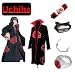 Naruto Itachi Uchiha cosplay costume set (Akatsuki Cloak + Anti Leaf Itachi headband +Itachi Necklac