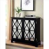 Powell Black Console with Mirrored Glass Doors