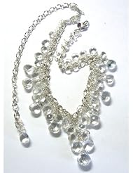 Sterling Silver Chain and wire White Topaz Faceted semiprecious stones 16 inches adjustable Necklace.