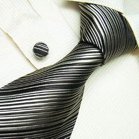 NEW Y&g Designer Italian Style Hand Made Brown Gold Stripes 100% Jacquard Woven Pure Silk Mens Neck Tie and Cuff Links Gift Set Match Any Shirt for Business Men for Every Day Use 9353
