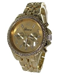 107 Womens Geneva Gold Boyfriend Style Watch with Chrono Design