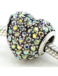 Pro Jewelry .925 Sterling Silver " AB Cz Pavé Heart Sterling Silver Charm " Compatible with Pandora Chamilia Kay Troll Bracelet