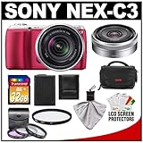 Sony Alpha NEX-C3 Digital Camera Body & E 18-55mm OSS Lens (Pink) with E 16 ....
