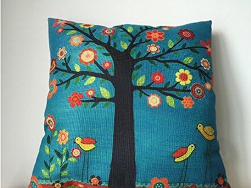 Cotton Linen Oil Painting Flower Tree and Birds Throw Pillow Case Pillowslip Cushion Cover (Color#1)