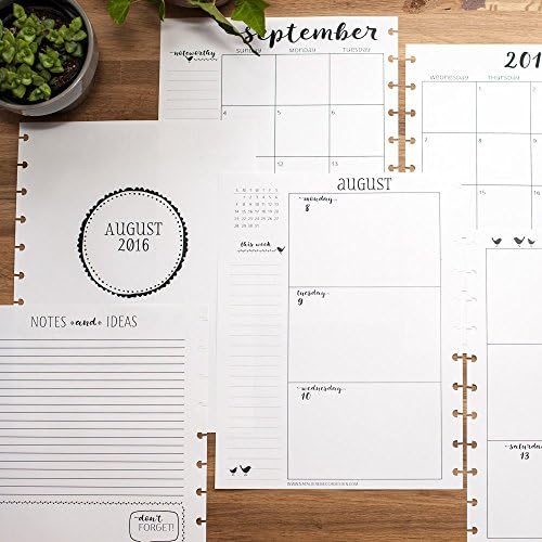 2016 - 2017 Academic Calendar for Disc-Bound Planner, Letter Size 8.5"x11", Fits Circa, Large Happy Planner, Arc