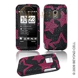 HTC Touch Pro2 CDMA Sprint Verizon Cell Phone Full Crystal Diamonds Bling Protective Case Cover Black with Hot Pink Stars Design