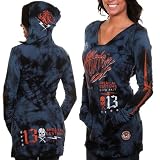 Affliction American Customs Scripted Juniors V-Neck Long Sleeve Hooded T-Shirt - Blue/Black
