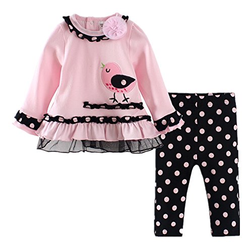LittleSpring Baby Girls' Pants Set Little Bird