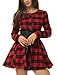 Allegra K Women's Christmas Plaid Dress Long Sleeve Button Down Belted Mini Shirtdress X-Small Red