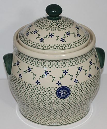 Boleslawiec Genuine Polish Pottery Handmade Floral Basketweave Ceramic Cookie Jar