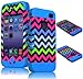 BasTexWireless Bastex High Impact Hybrid Rocker Case for Apple iPhone 4, 4s - Sky Blue Silicone with Pink, Blue, White, & Green Neon Colored Chevron Design Hard Shell
