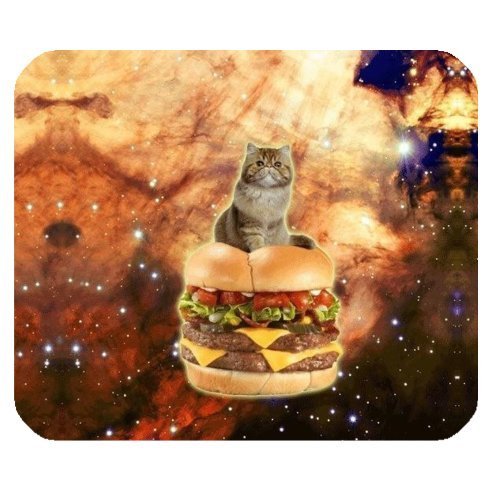 Funny Quotes & Saying Mouse Pad, Funny Space Cat Kitty on a Double Cheese Hamburger Non-Slip Rubber Mousepad Gaming Mouse Pad Mat