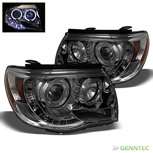 Smoked 2005-2011 Toyota Tacoma Halo LED Projector Headlights Smoke Head Lights Pair Left+Right 2006 2007 2008 2009 2010