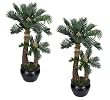 2 Artificial Cycas Palm Trees Tropical Silk Decor Plants (2x 27" + 2x 21") Pre-potted in Two Pots