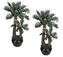 Arcadia Silk Plantation Artificial Cycas Palm Trees Pre-Potted In Two Pots, Set of 2