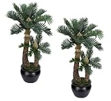 2 Artificial Cycas Palm Trees Tropical Silk Decor Plants (2x 27" + 2x 21") Pre-potted in Two Pots