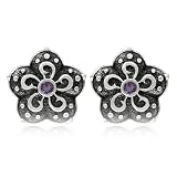 Sterling Silver Amethyst Flower-Shaped Celtic Earrings