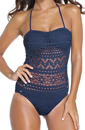Dailycooper Elegant Inspired Vintage One Piece Push Up Bathing Suit Swimsuits (XL (US 8-10), Dark Blue)