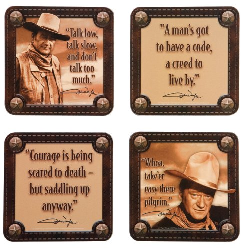 Vandor 15085 John Wayne 4-Piece Wood Coaster Set, Multicolored
