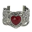 Silvertone Casting Red Faceted Heart Cuff Fashion Bracelet