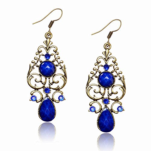 VTG Copper Teardrop Resin Rhinestone Eardrop Dangle Hook Earrings (Pack of 2)