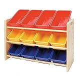 New - Ecr4Kids See-N-Stor 3-Tier Wood Rack With 12 Assorted Bins by Ecr4Kids