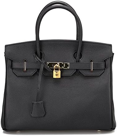 Fengyaqiandai BK Style Women's Genuine Leather Classic Litchi Grain Large Size 35 cm Top-handle-bags Black