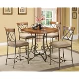 5 PC Hampton Wood and Metal Pub Set , Table & 4 Stationary Stools
