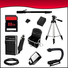 Everything You Need Accessory Bundle Combo Package Kit for Canon VIXIA HFM50-HFM500-HFM52-HFR30-HFR300-HFR32 Full HD Camcorders includes BP727 Battery + BP727 Charger + 32GB SD Memory Card + HDMI + Video Light Kit + Case + Action Grip + Full Size Tripod + Monopod
