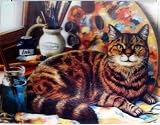 3D Lenticular Stereoscopic Print Paint Picture - Cat with Art Supplies
