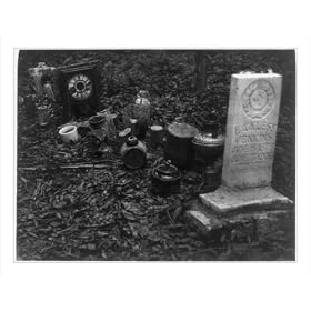 Historic Print (XL): [Grave covered with various domestic items: clock, cup, goblet, pots; gravestone reads: