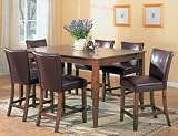 7pc Counter Height Dining Table & Stools Set Brown Vinyl Cherry Finish