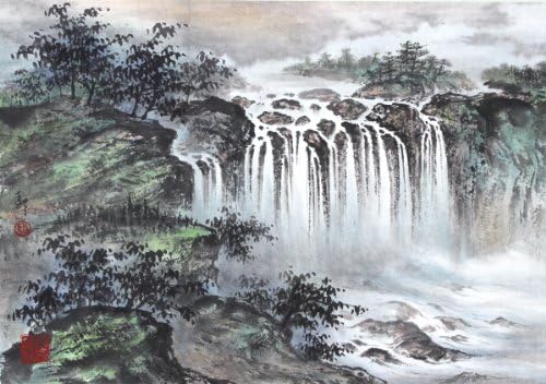 "Spring Returns to the Mountain" Oriental Waterfall Landscape, Giclee Print of Original Sumi-e Painting, Various Sizes (20 x 30)