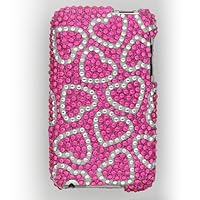 Premium Luxurious Designer Hard Crystal Diamond Snap-on Case for Apple iPod Touch 2, Touch 3, 3rd Generation 8GB, 32GB, 64GB - Pink with Silver Hearts Diamonds
