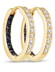 10K Yellow Gold Round Brilliant Cut Black and White Diamond - In & Out Channel Set Round Circle Hoop Earrings - (.52 cttw.)