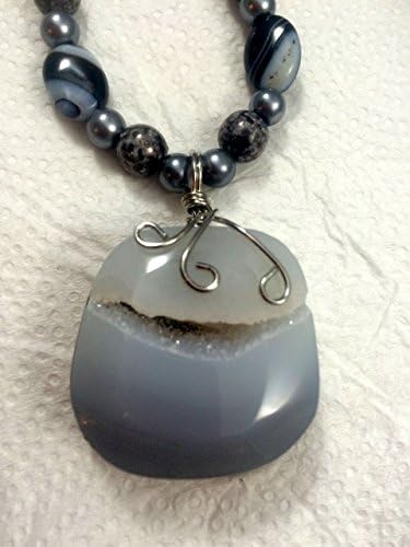 Kiwi Jasper and Druzy Quartz Geode Necklace