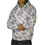 Mens Volcom black and white winter hoodie sweatshirt. Authentic skate brand outerwear made with heavy weight cotton and a complete black fur interio. Built for extreme warmth, comfort and durablilty. Logo design printed all over the sweater jacket, definitely an eye catching item for this ski, snowboard season.