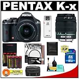 Pentax K-x Digital SLR Camera (Black) with 18-55mm Zoom & 50-200mm Lens + 16GB SDHC Card + AA Batteries & Charger + Filter + Accessory Kit