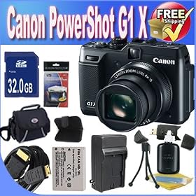 Canon G1 X 14.1 MP CMOS Digital Camera with 4x Wide-Angle Optical Image Stabilized Zoom Lens Full 1080p HD Video and 3.0-inch Vari-Angle LCD Deluxe Bundle With 32GB SDHC Class 10 Memory Card + Card Reader + Shock Resistant Deluxe Case + Extended Life Lithium Battery + External AC/DC Rapid Travel Qui