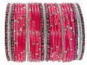 Beachcombers! Event & Wedding Ethnic Glass Indian Bangles Belly Dance Bracelets BoHo Chic Full Size Set Magenta Silver