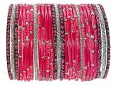 Beachcombers! Event & Wedding Ethnic Glass Indian Bangles Belly Dance Bracelets BoHo Chic Full Size Set Magenta Silver