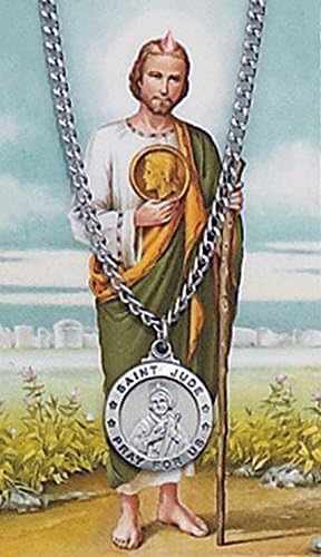 Pewter St. Jude Pray for Us Medal with 24" Stainless Steel Necklaces and Prayer Card