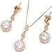FC JORY Rose Gold Plated Diamante Halo Crystal CZ Round Bridal Wedding Necklace Dangle Drop Earrings Jewelry Set