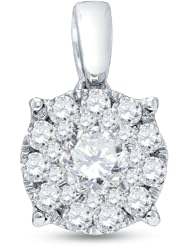 14K White Gold Round Brilliant Cut Invisible & Channel Set Diamond Round Pendant - (1.00 cttw.)