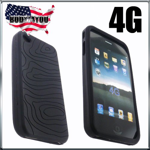 GTMax Black Soft Rubber Silicone Skin Cover Case for Apple iPhone 4 4G 16GB / 32GB 4th Generation