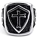 KONOV Mens Stainless Steel Ring, Vintage Shield Cross, Silver Black