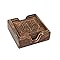 Rustic Wooden Coasters with Celtic Knot Design and Holder, Set of 4