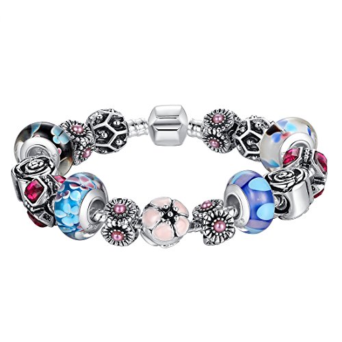 Bamoer 2015 “April New Arrival” Vintage Silver European Style Bead Bracelet with Exquisite Hand-painted Glass Bead. Mother Day’s Gifts