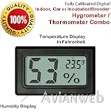 Digital Mini Instant-Read Temperature (Fahrenheit) & Humidity Gauge Thermometer (Hygrometer) - Most popular applications for Cars, Incubators and Brooders
